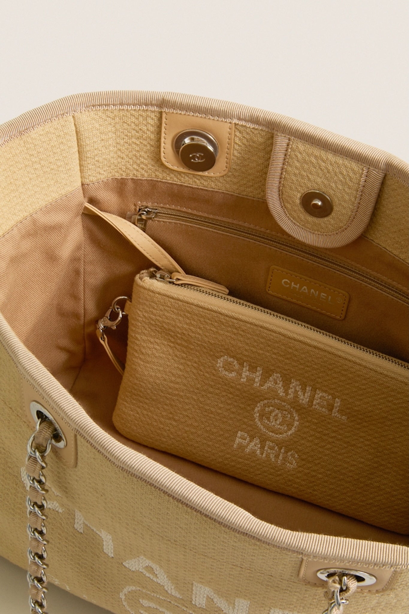 CHANEL Beige Mixed Fibers Small Deauville Tote