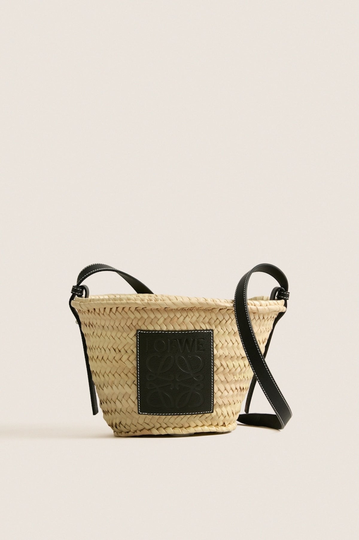 LOEWE Natural Black Raffia Drawstring Basket Tote Bag