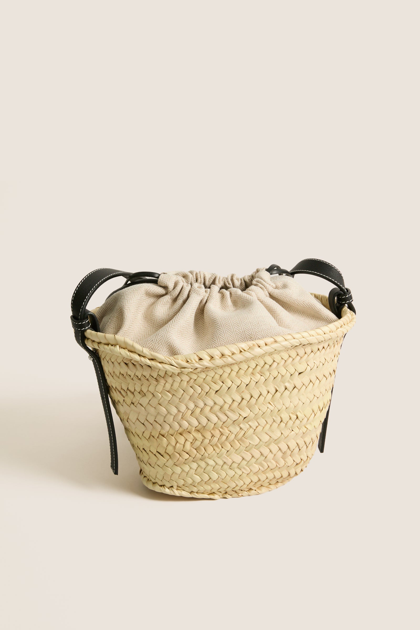 LOEWE Natural Black Raffia Drawstring Basket Tote Bag