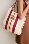 MIU MIU Ivy Naturale Moro Canvas Calfskin Striped