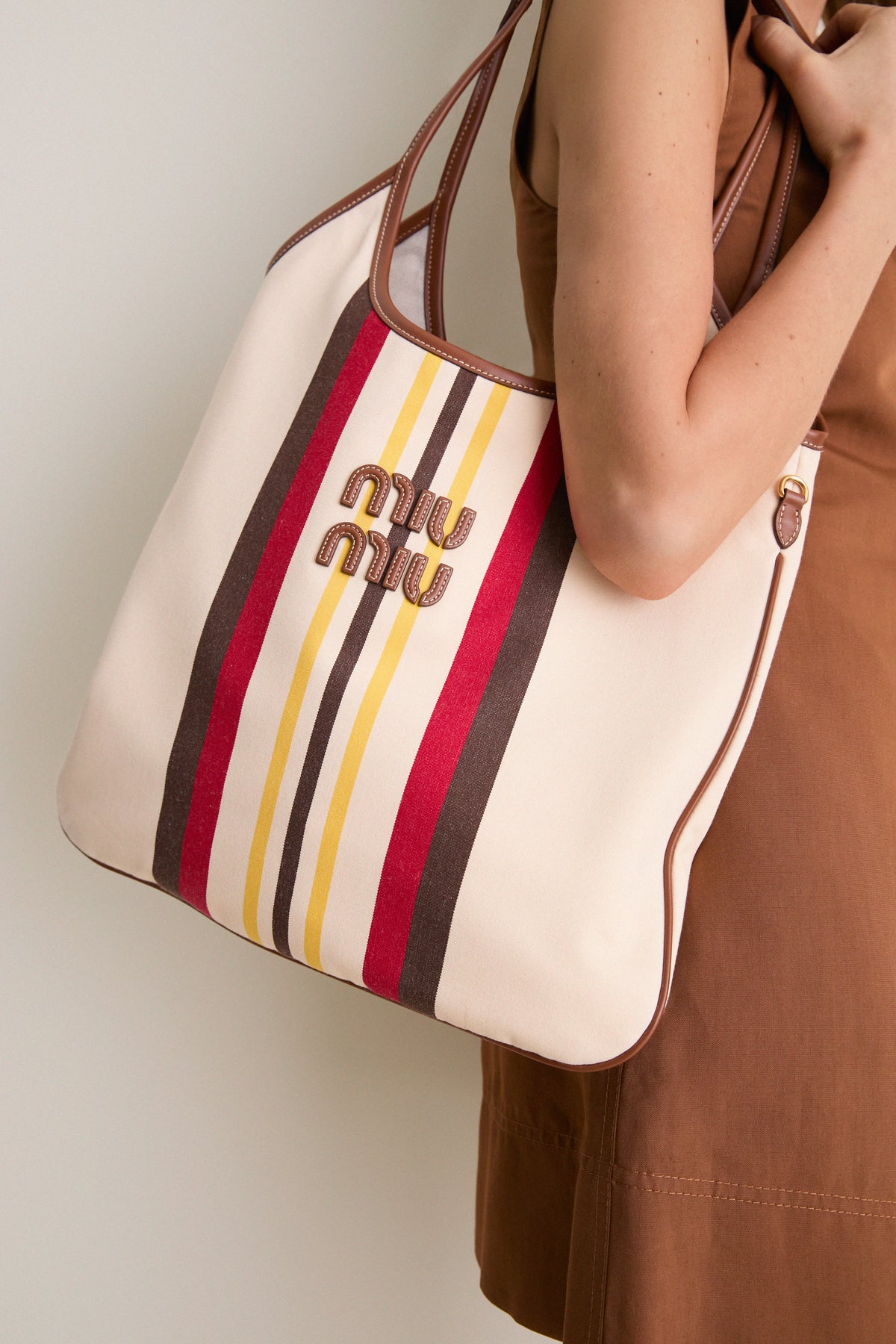 MIU MIU Ivy Naturale Moro Canvas Calfskin Striped