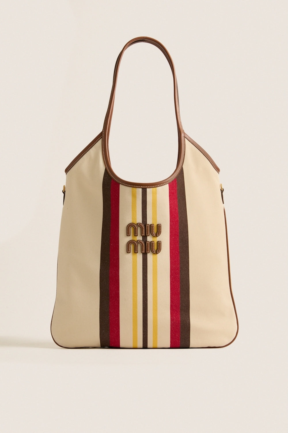 MIU MIU Ivy Naturale Moro Canvas Calfskin Striped