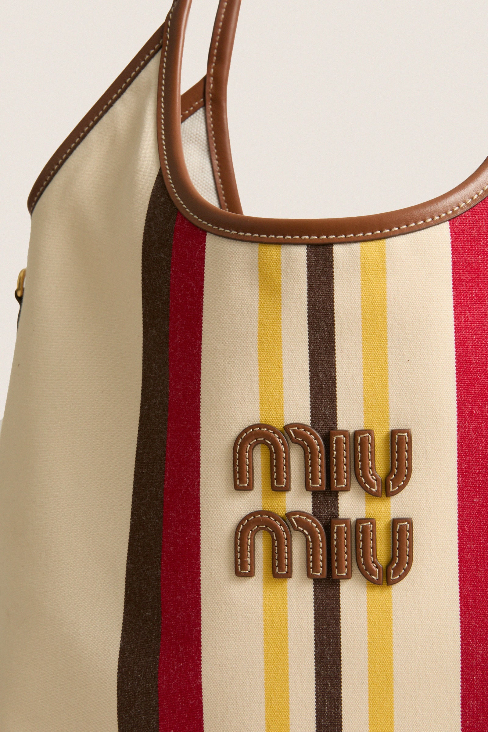 MIU MIU Ivy Naturale Moro Canvas Calfskin Striped