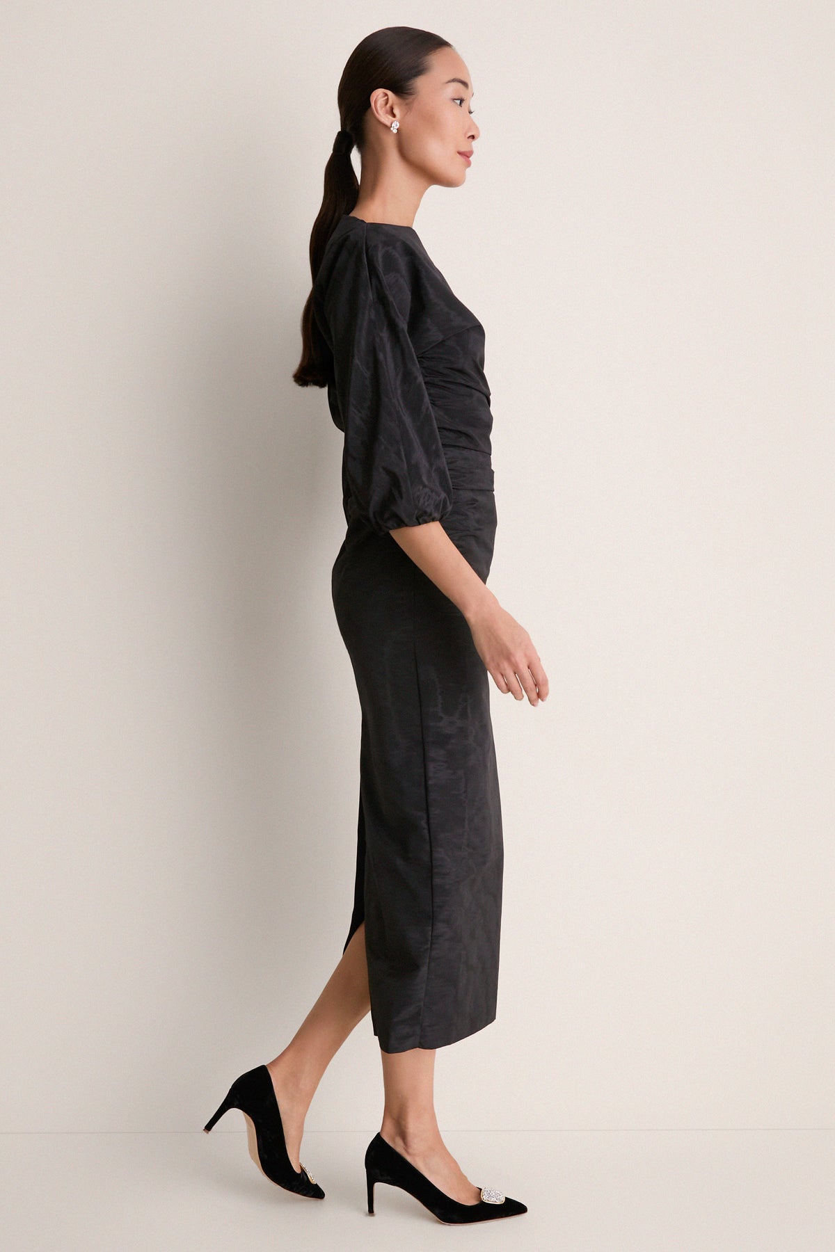 Black Moire Ezra Midi Dress