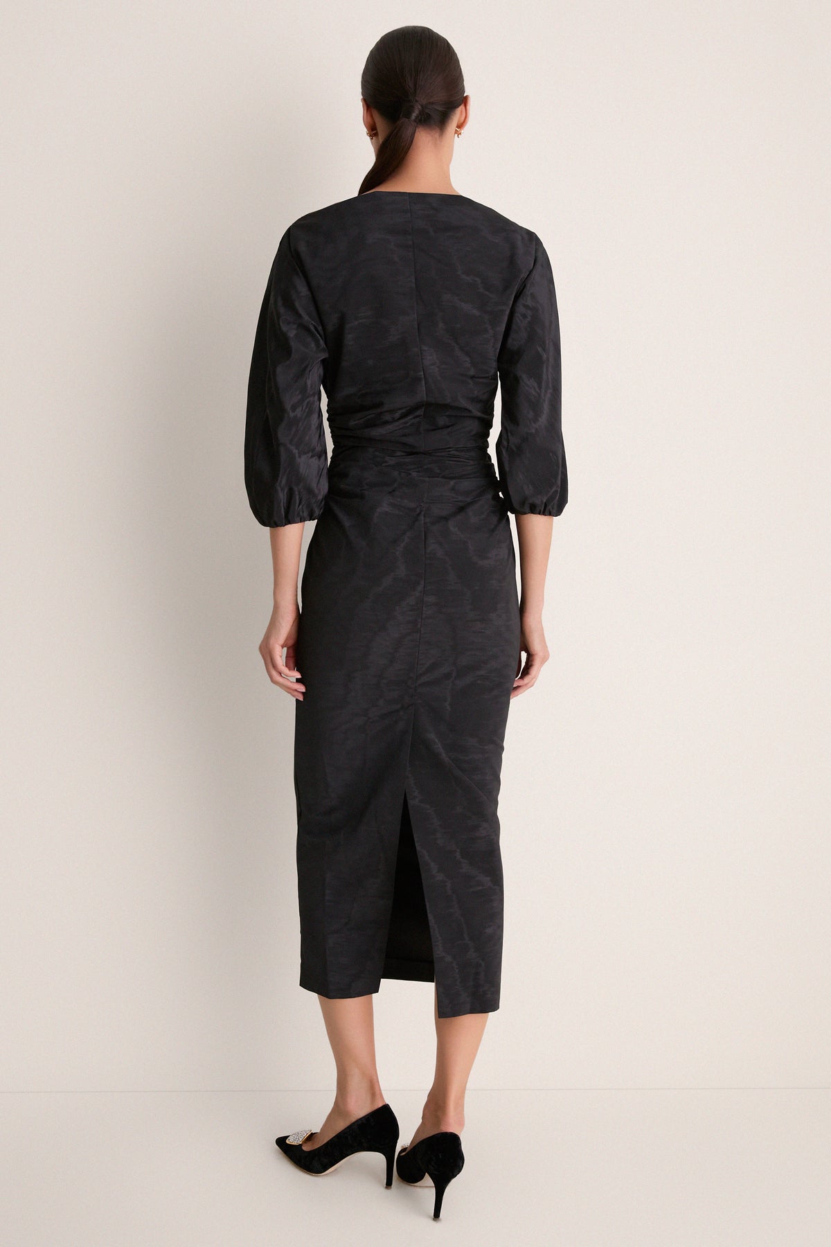 Black Moire Ezra Midi Dress