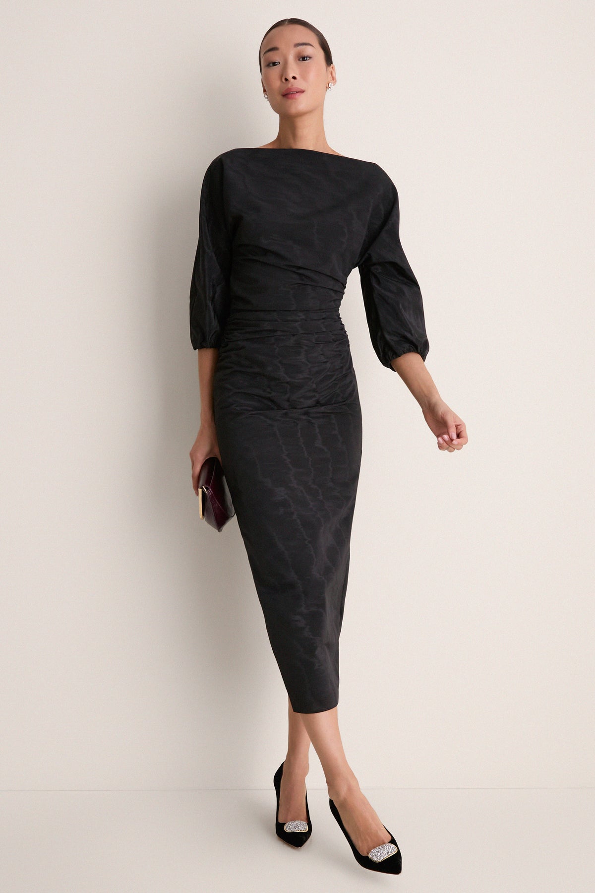 Black Moire Ezra Midi Dress