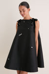 Black Multi Bow Embroidered Melody Mini Dress