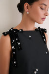 Black Multi Bow Embroidered Melody Mini Dress