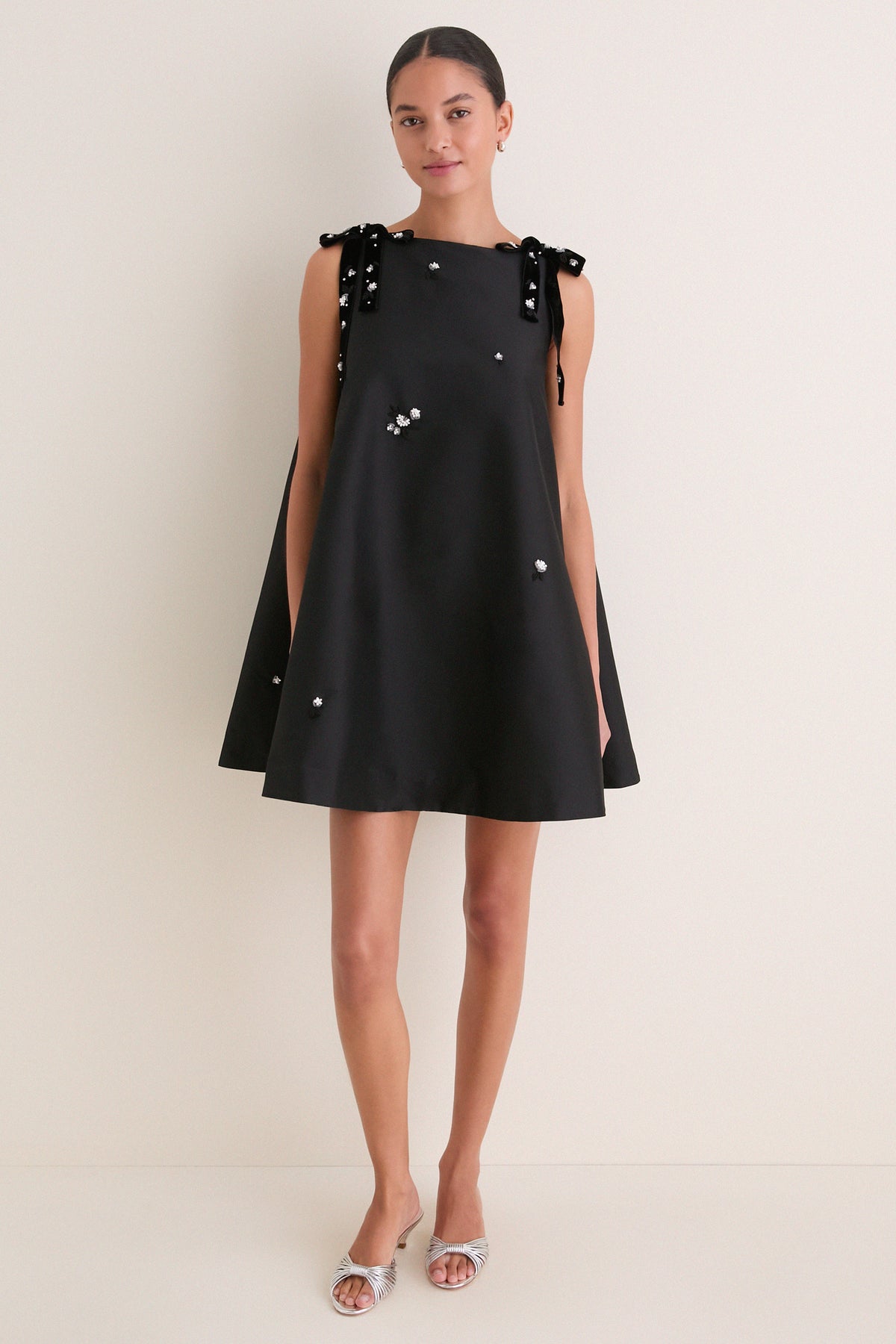 Black Multi Bow Embroidered Melody Mini Dress