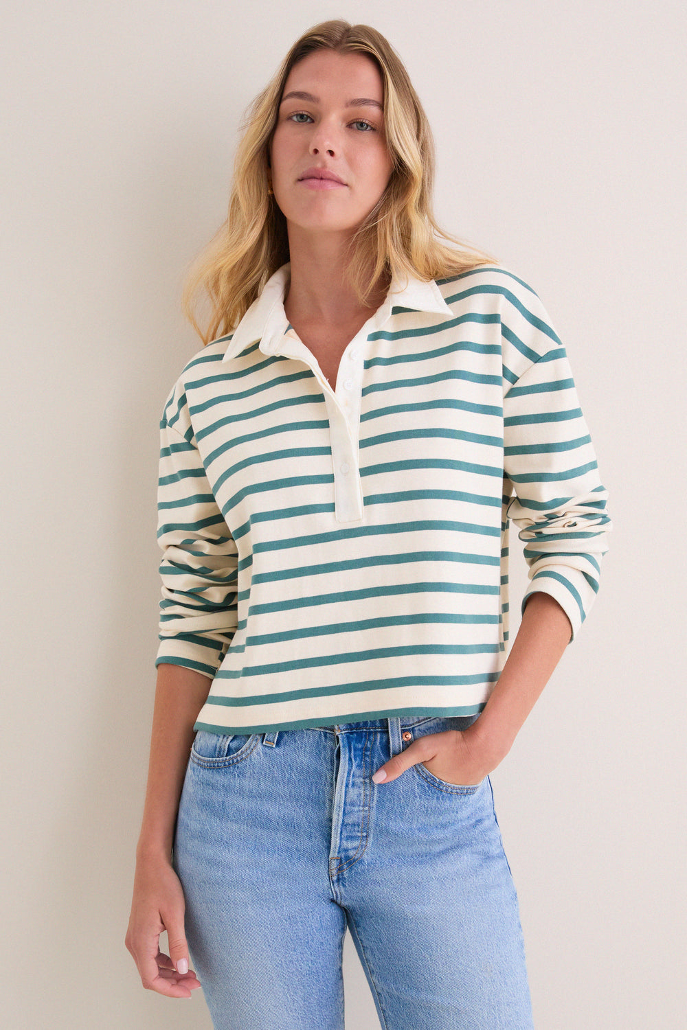 Hunter and Ecru Rugby Crop Shirt