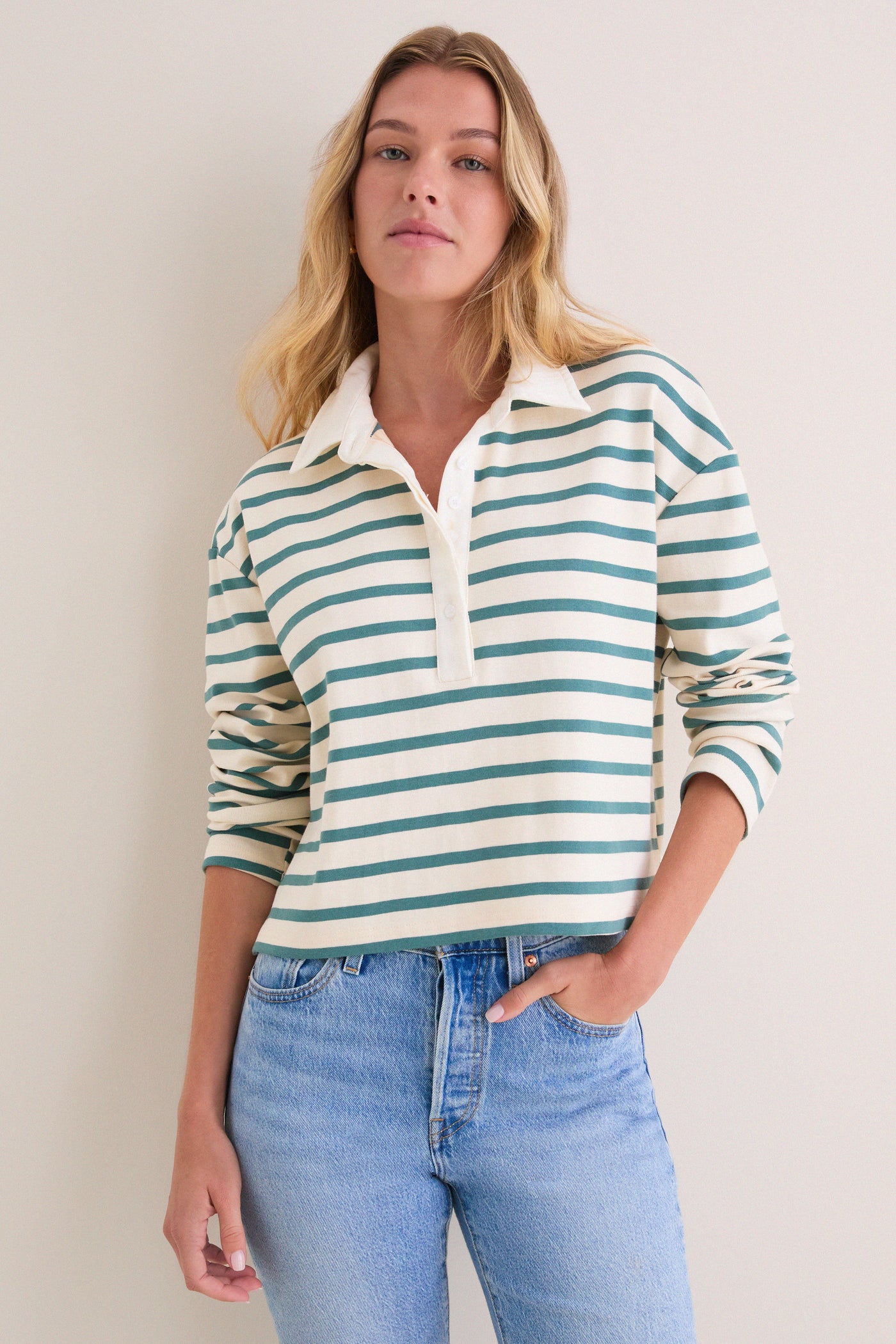 Hunter and Ecru Rugby Crop Shirt