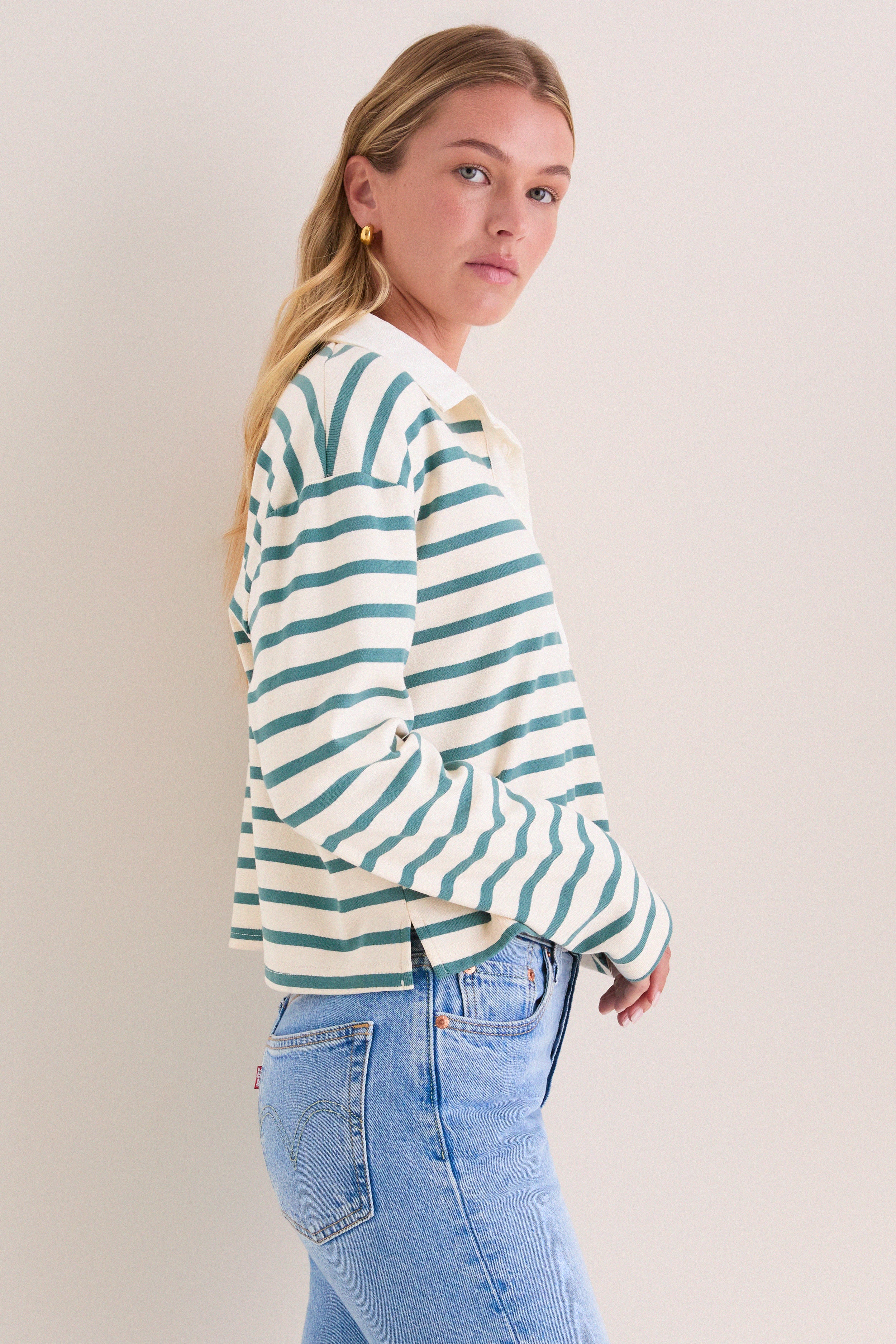 Hunter and Ecru Rugby Crop Shirt