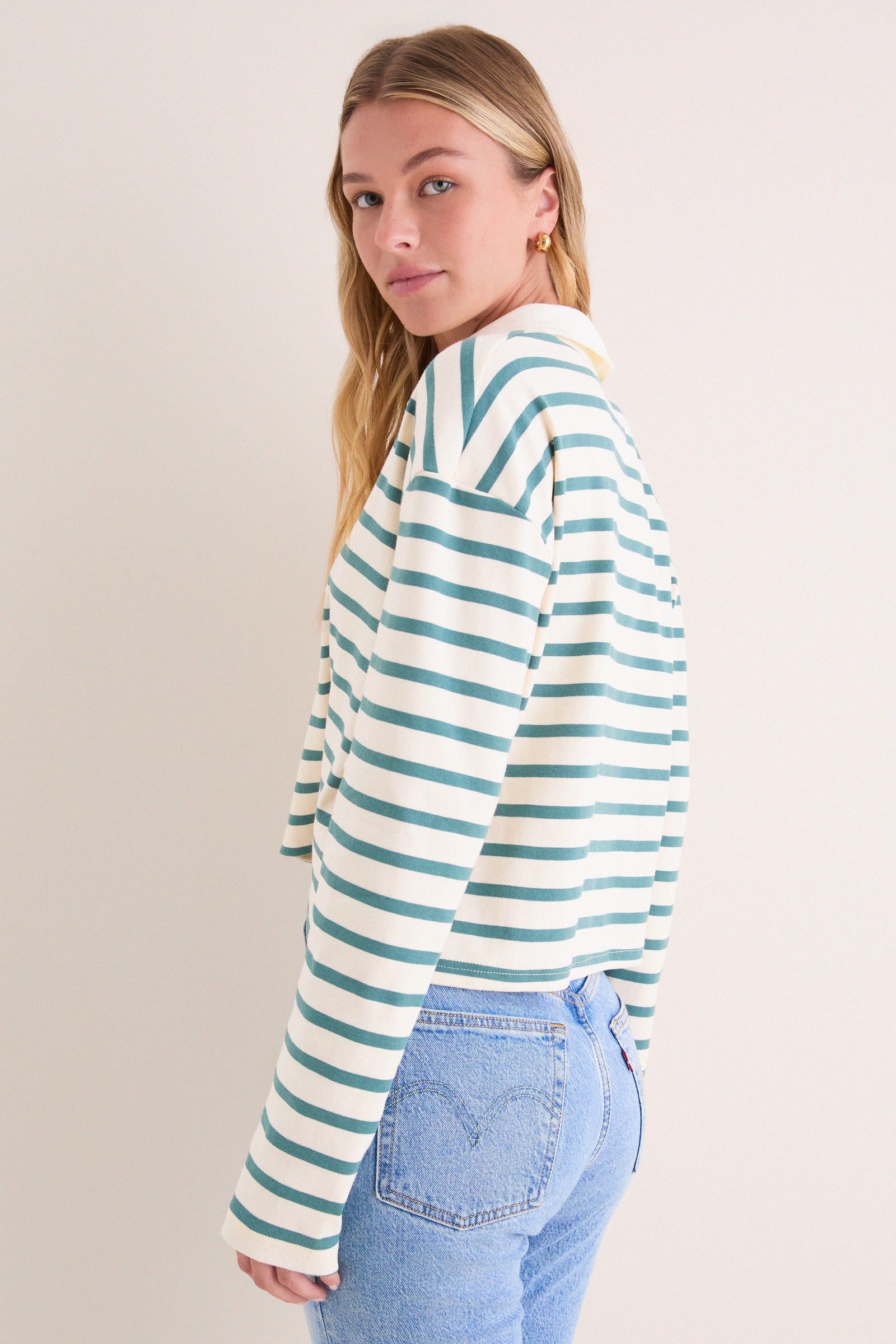 Hunter and Ecru Rugby Crop Shirt