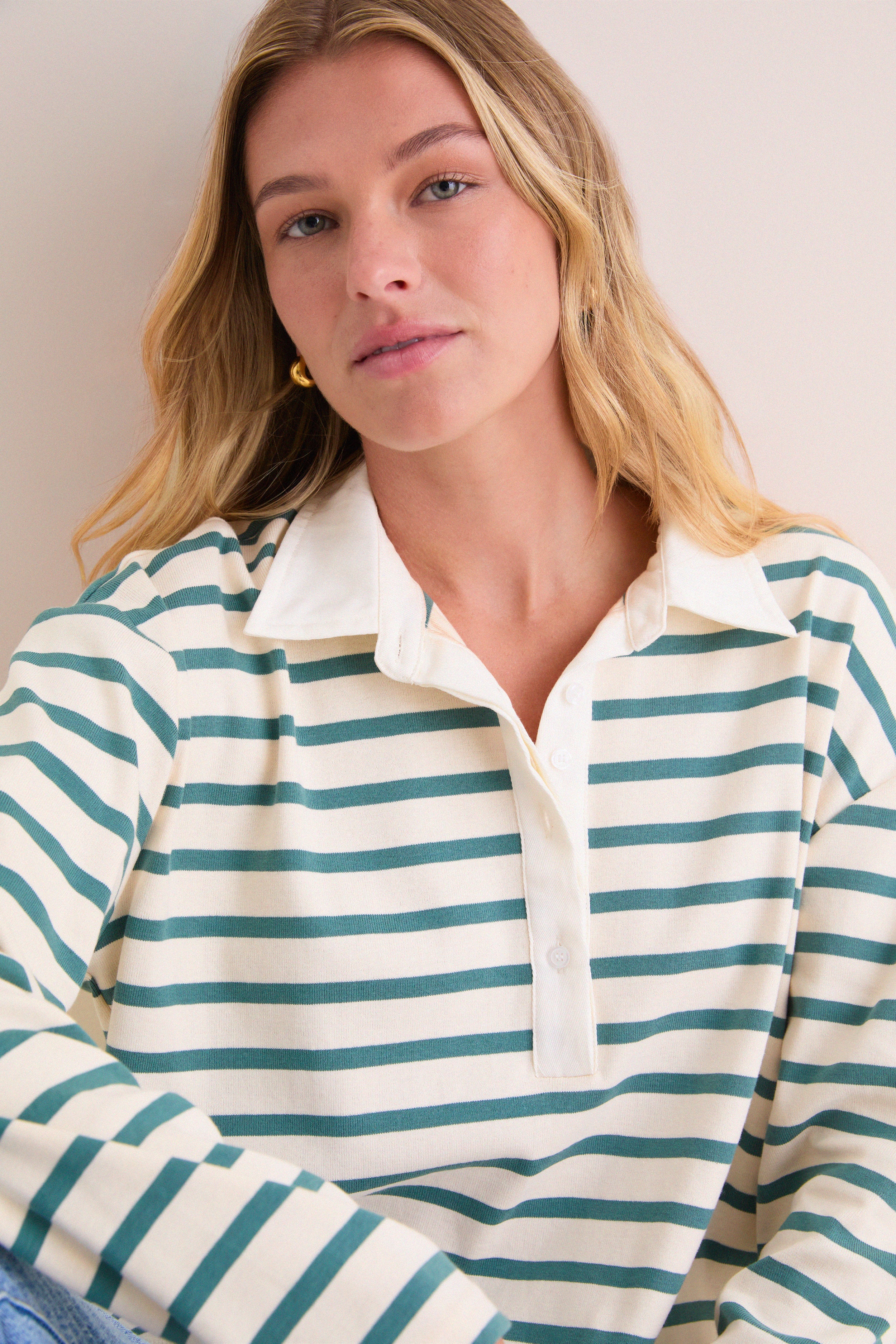 Hunter and Ecru Rugby Crop Shirt