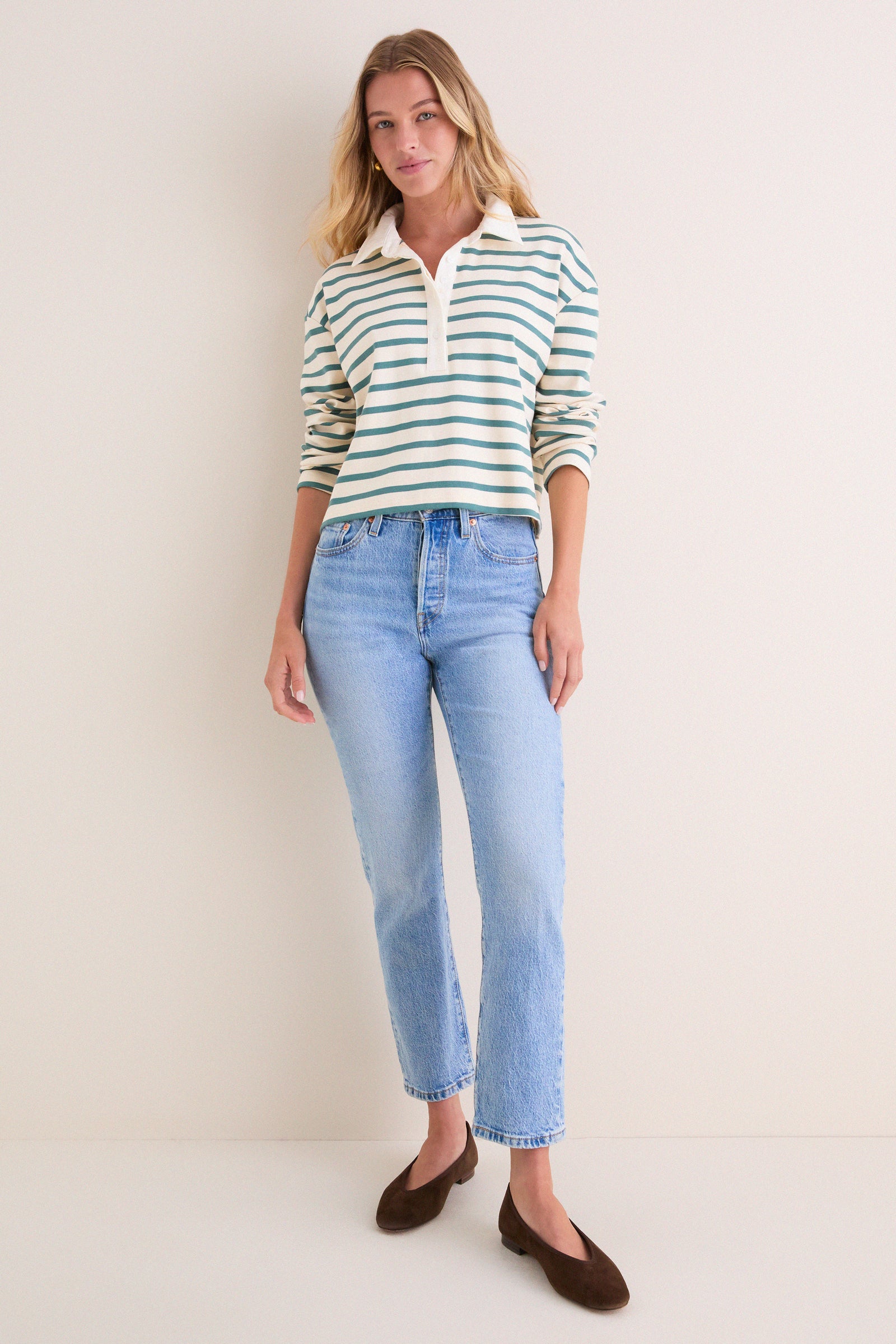 Hunter and Ecru Rugby Crop Shirt