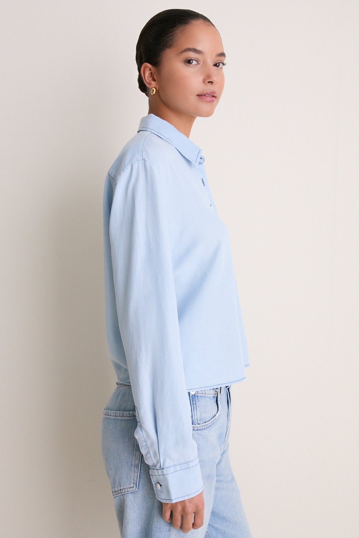 Light Denim Long Sleeve Boxy Crop