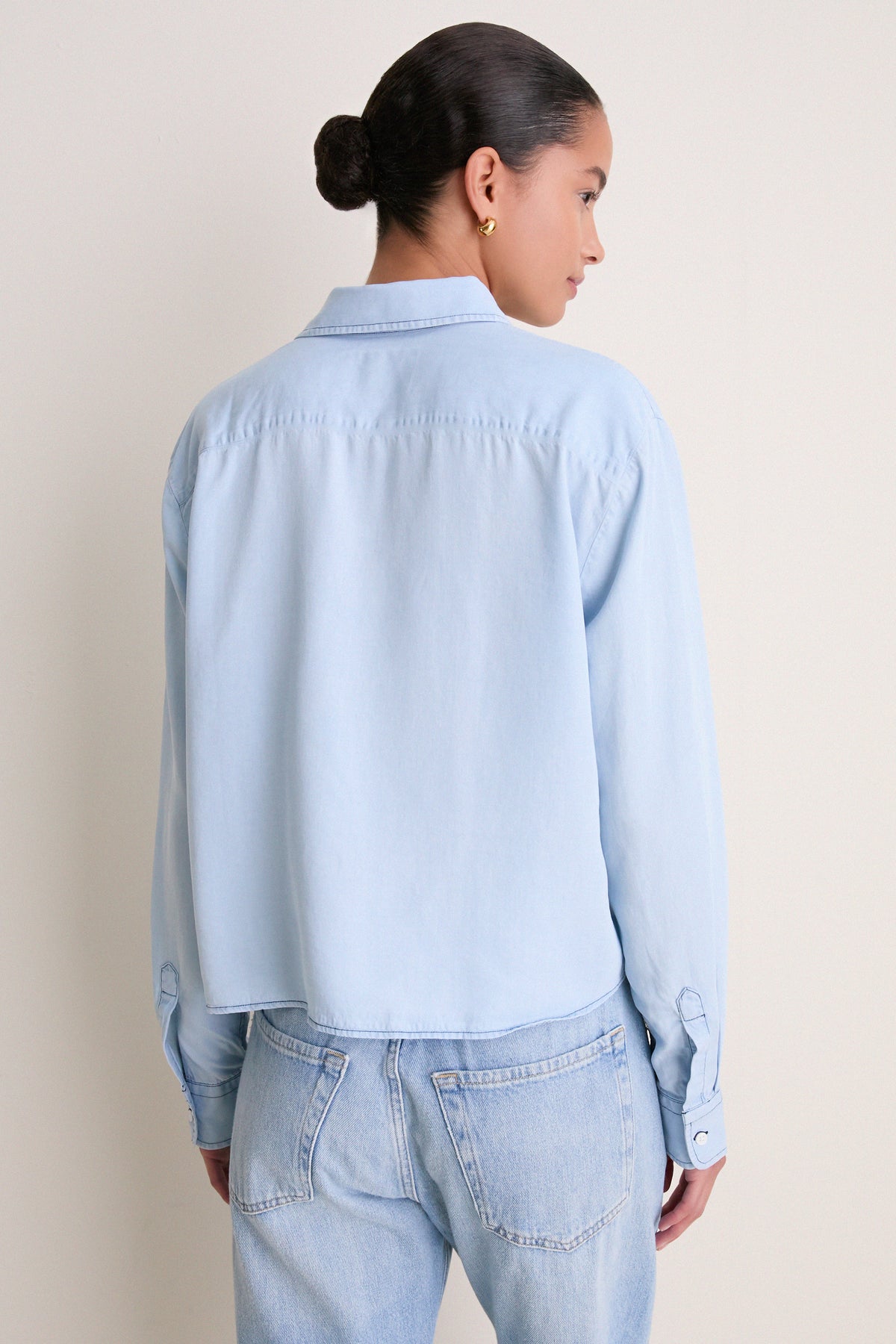 Light Denim Long Sleeve Boxy Crop