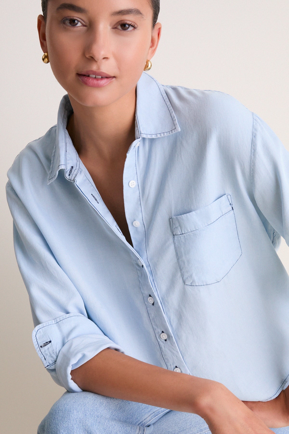 Light Denim Long Sleeve Boxy Crop