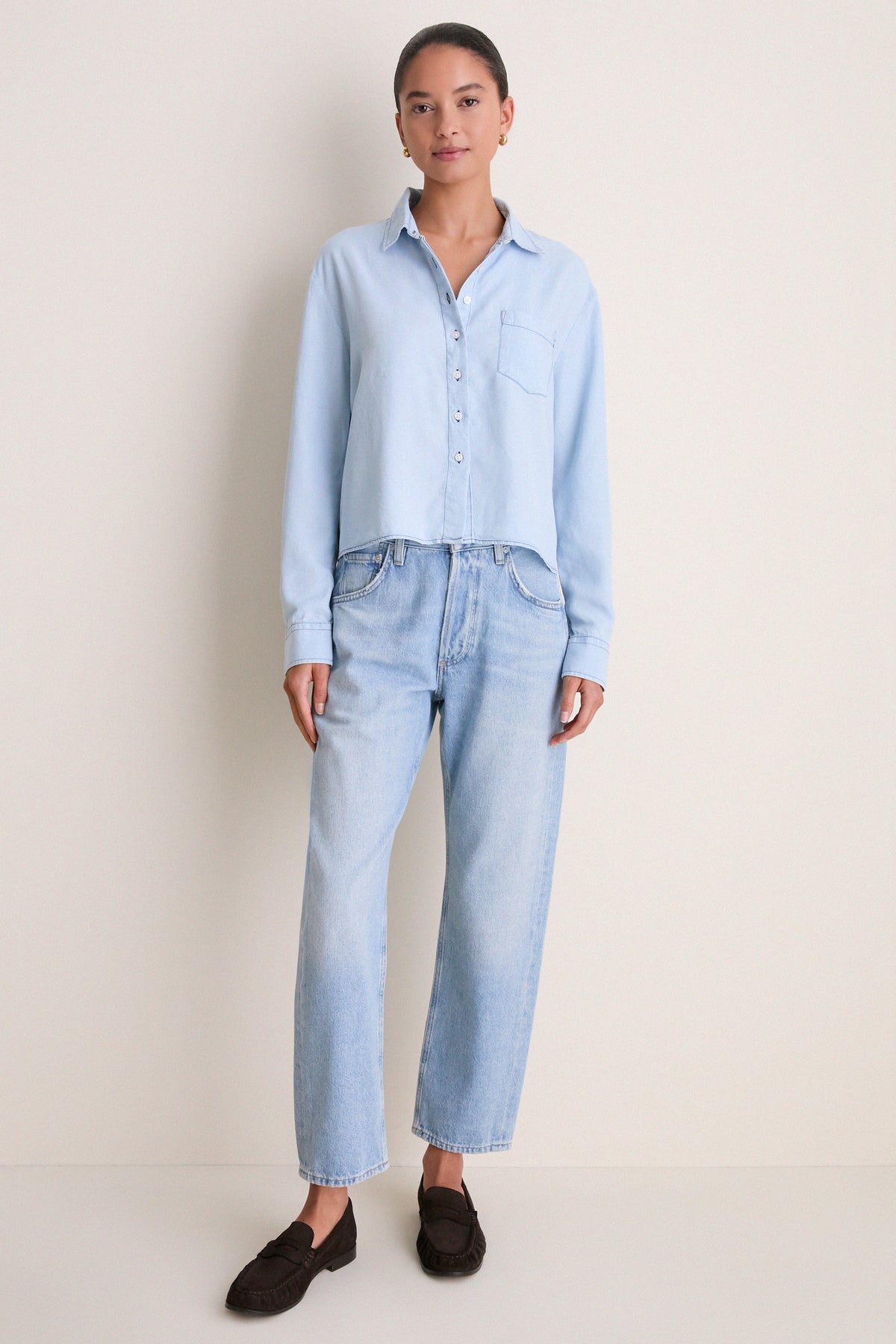 Light Denim Long Sleeve Boxy Crop