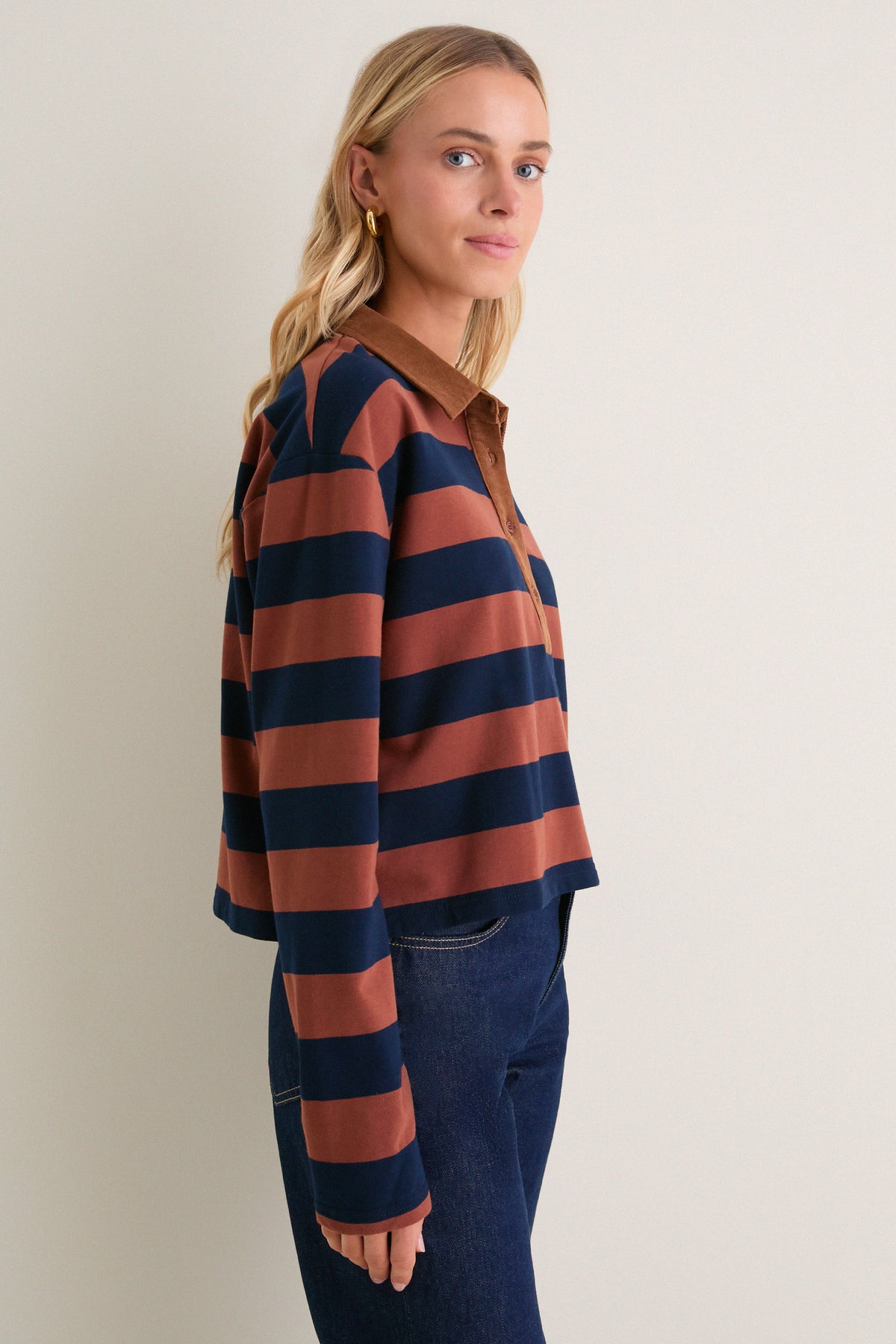 Tobacco and Navy Rugby Crop Shirt