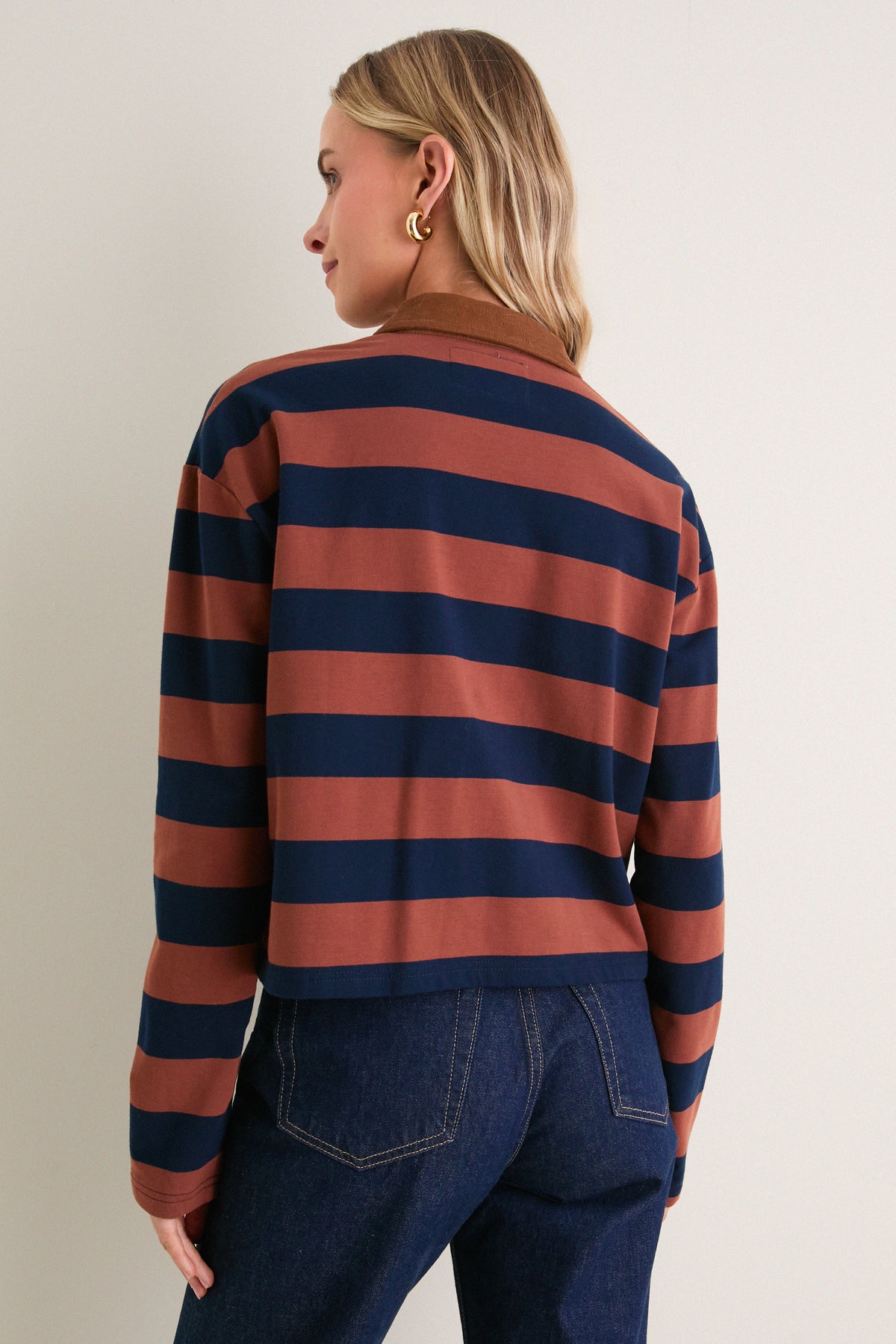 Tobacco and Navy Rugby Crop Shirt