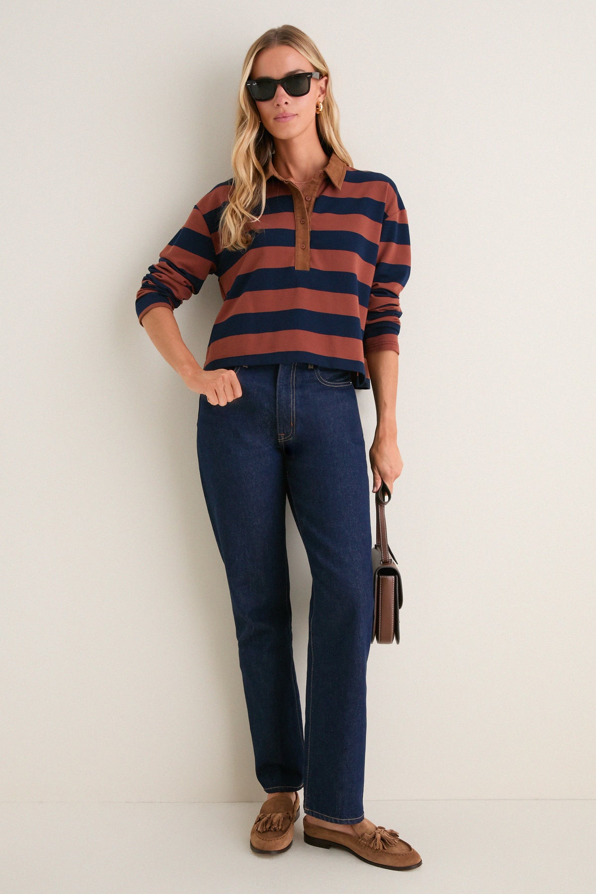 Tobacco and Navy Rugby Crop Shirt