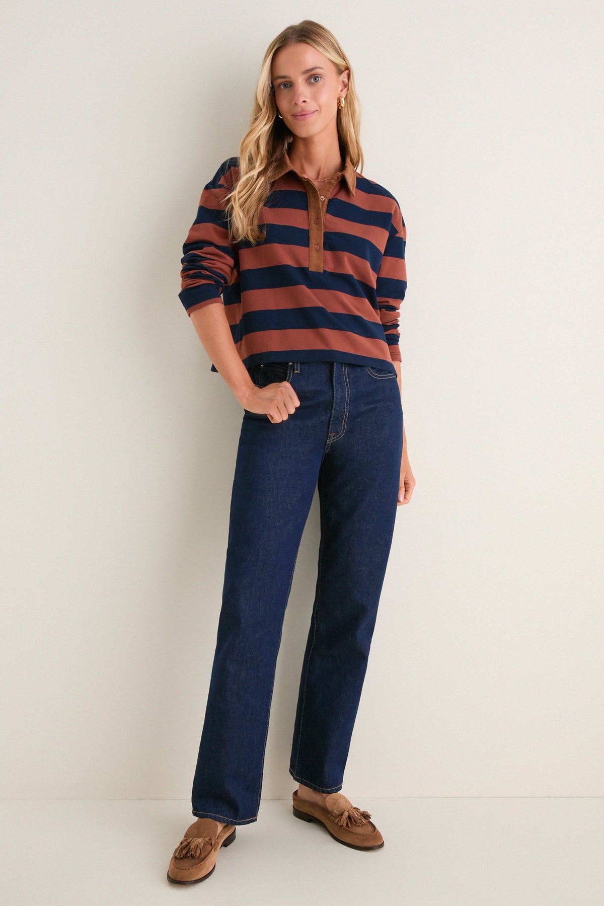 Tobacco and Navy Rugby Crop Shirt