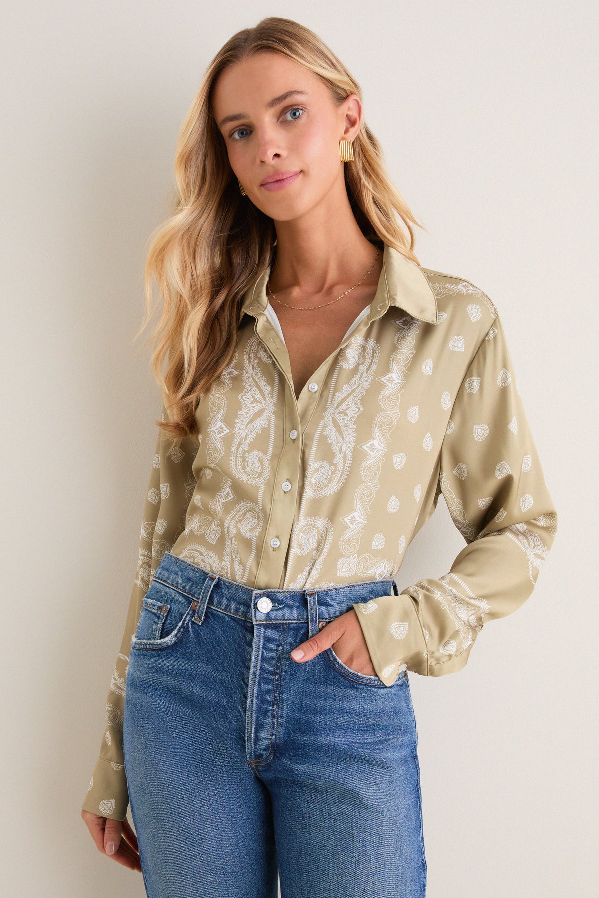 Sage Scarf Print Boyfriend Shirt