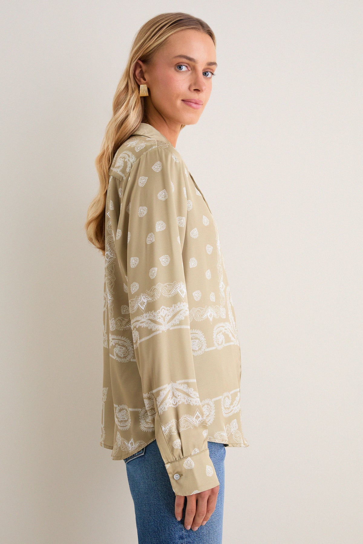 Sage Scarf Print Boyfriend Shirt