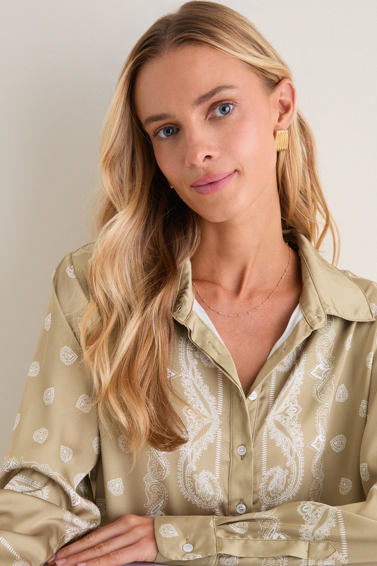 Sage Scarf Print Boyfriend Shirt