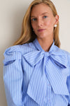Blue, White, and Red Micro Stripe Long Sleeve French Bow Shirt