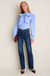 Blue, White, and Red Micro Stripe Long Sleeve French Bow Shirt