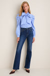 Blue, White, and Red Micro Stripe Long Sleeve French Bow Shirt