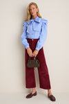 Blue, White, and Red Micro Stripe Long Sleeve French Bow Shirt