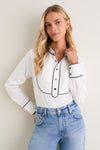 White and Black Trim Tuxedo Shirt