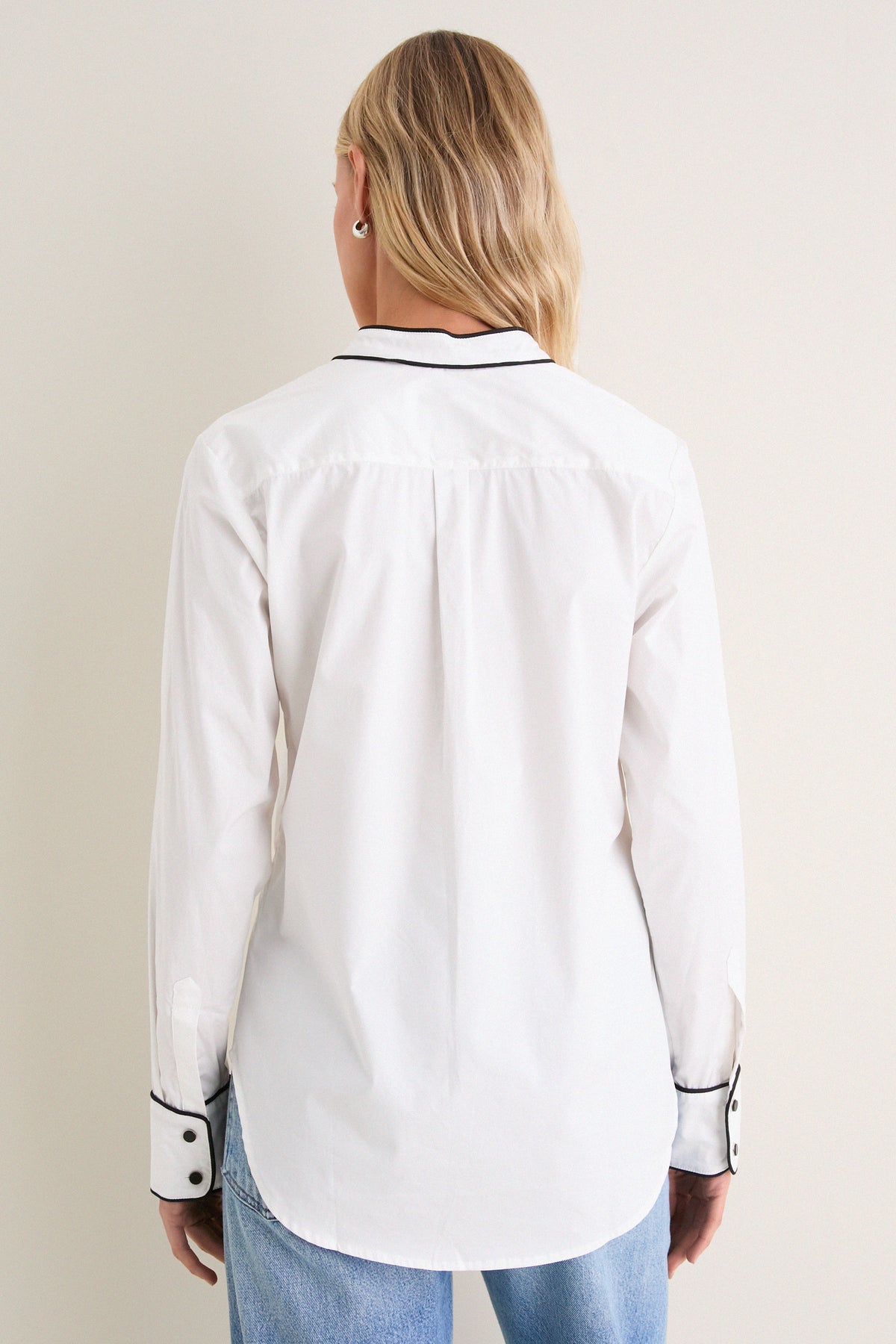 White and Black Trim Tuxedo Shirt