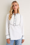 White and Black Trim Tuxedo Shirt