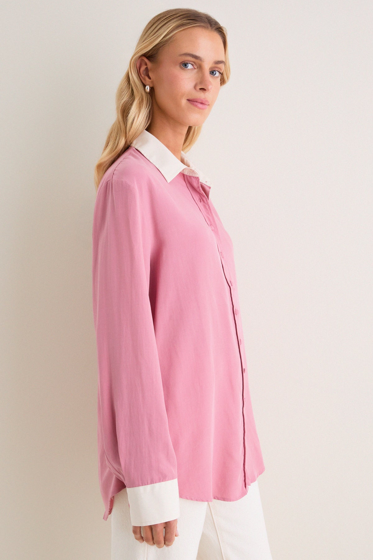 Rose and Cream Collar Silky Shirt