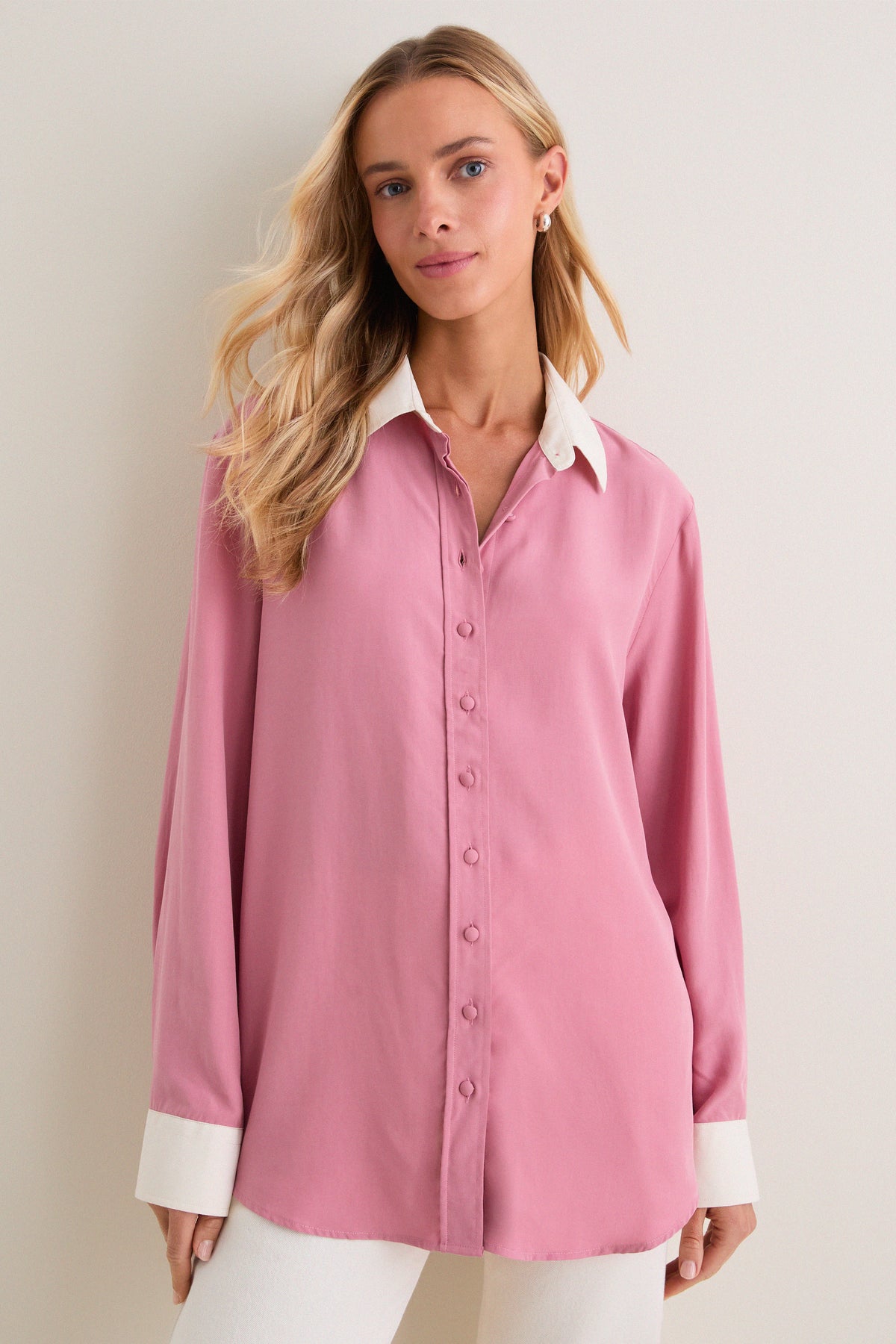 Rose and Cream Collar Silky Shirt
