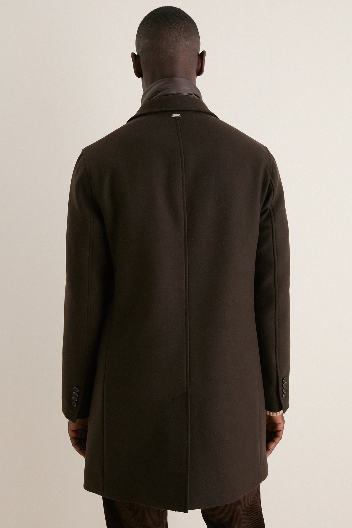 Dark Brown Diagonal Topcoat with Shiny Nylon Windguard