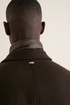 Dark Brown Diagonal Topcoat with Shiny Nylon Windguard