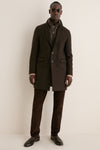 Dark Brown Diagonal Topcoat with Shiny Nylon Windguard