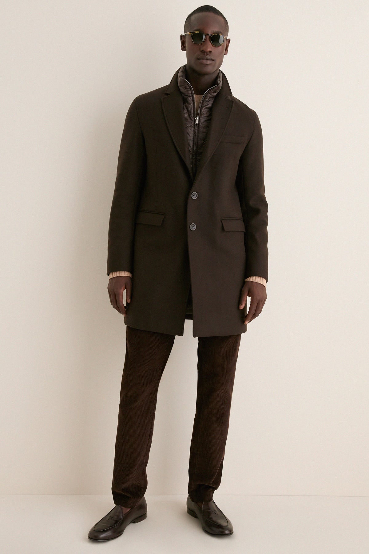 Dark Brown Diagonal Topcoat with Shiny Nylon Windguard