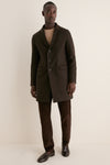 Dark Brown Diagonal Topcoat with Shiny Nylon Windguard
