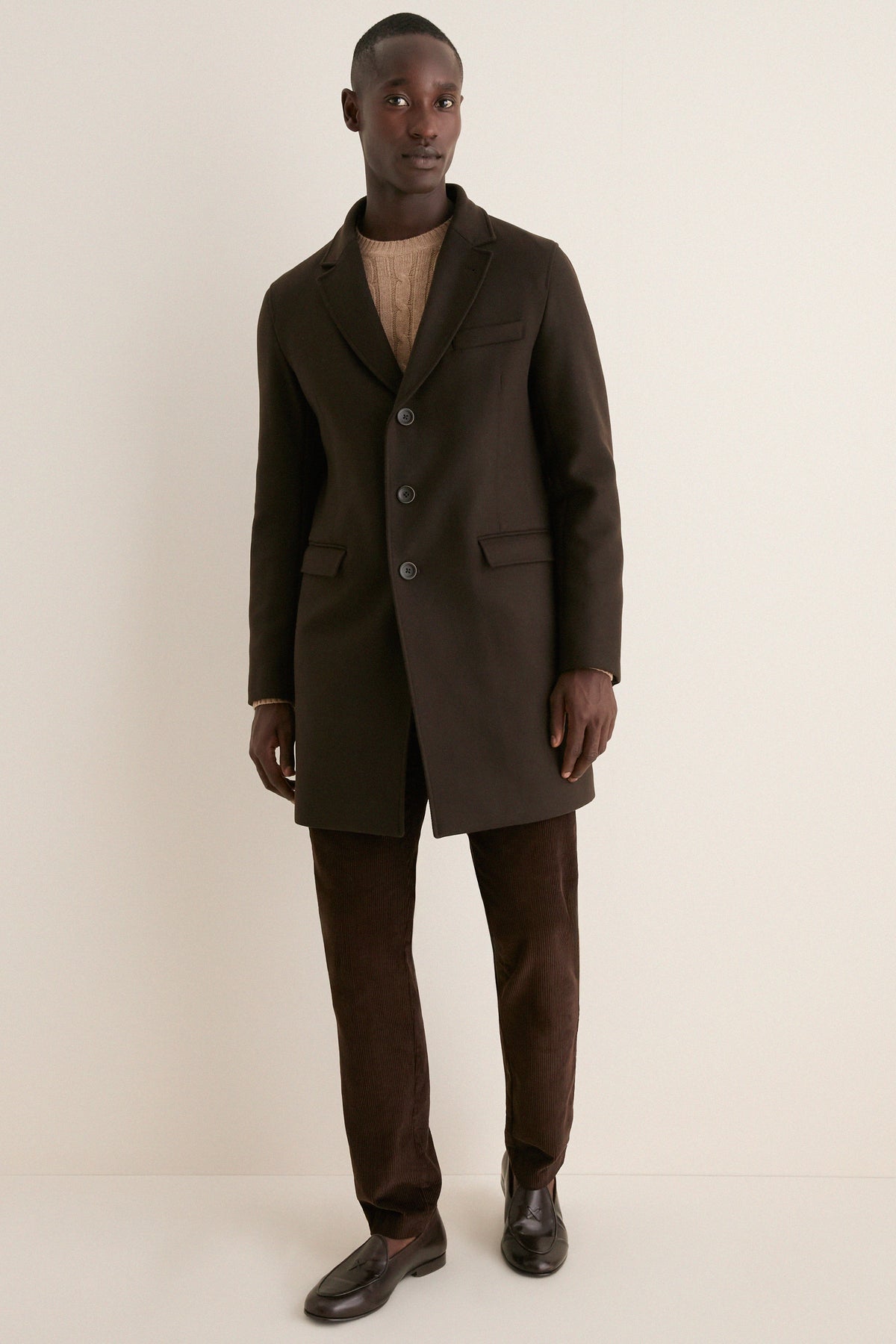 Dark Brown Diagonal Topcoat with Shiny Nylon Windguard