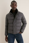 Charcoal Gray Bomber Jacket with Faux Fur Collar