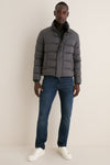 Charcoal Gray Bomber Jacket with Faux Fur Collar