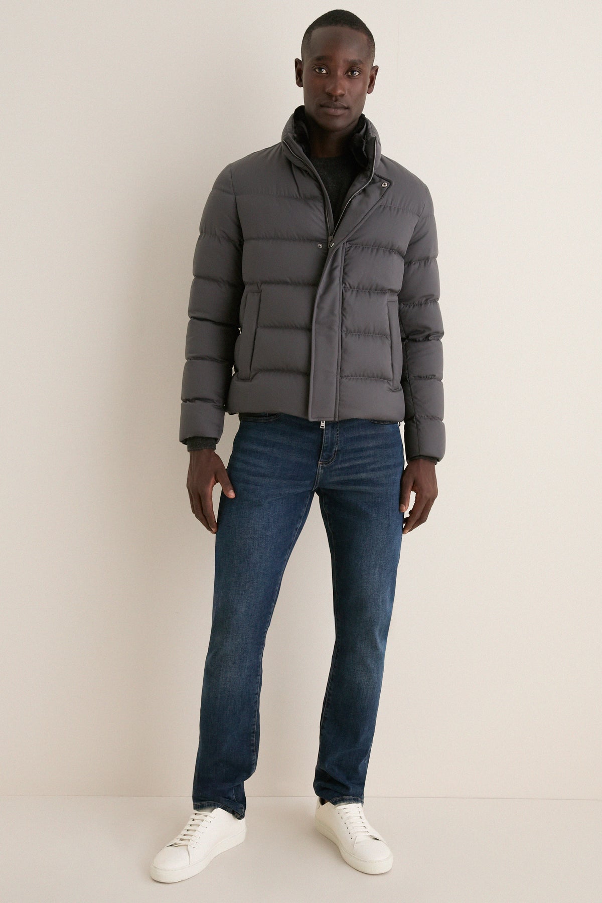 Charcoal Gray Bomber Jacket with Faux Fur Collar
