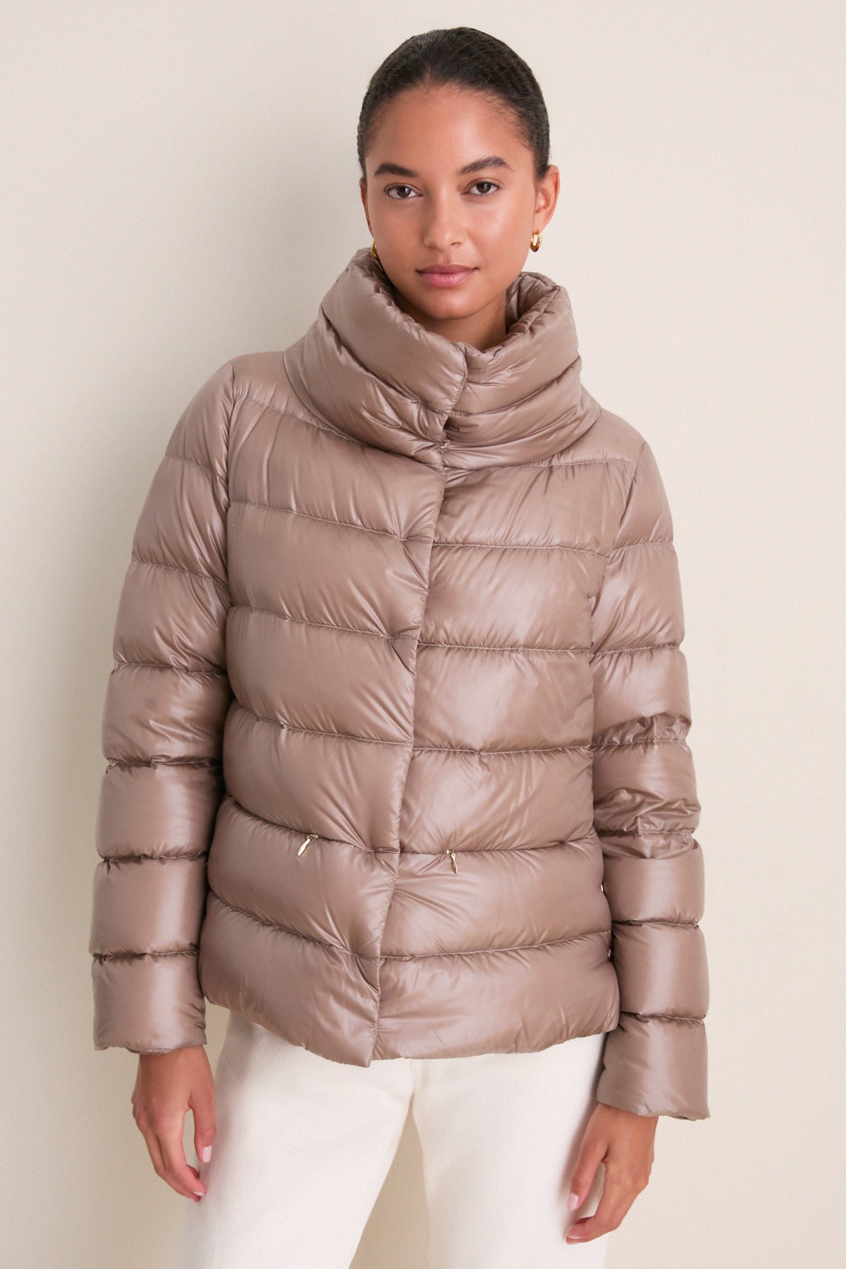 Taupe Nylon Ultralight Jacket with Side Snap