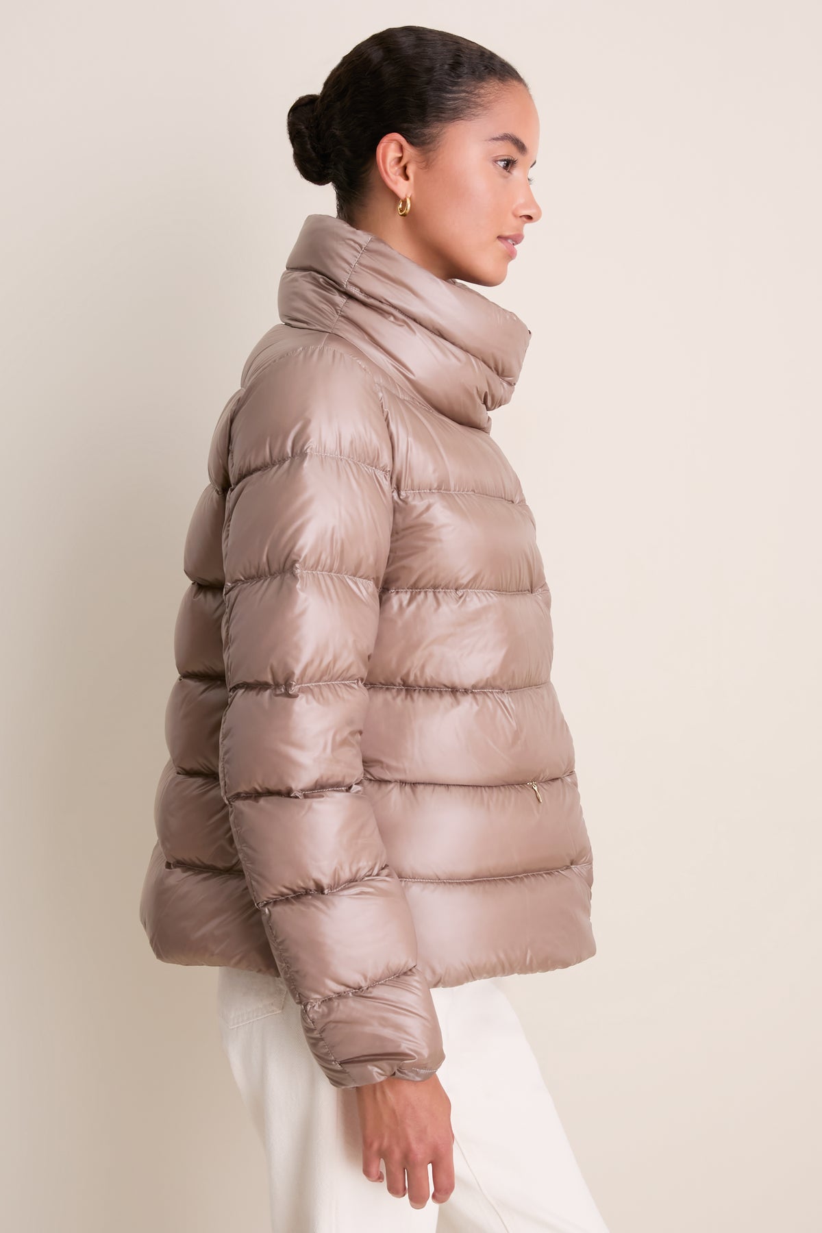 Taupe Nylon Ultralight Jacket with Side Snap